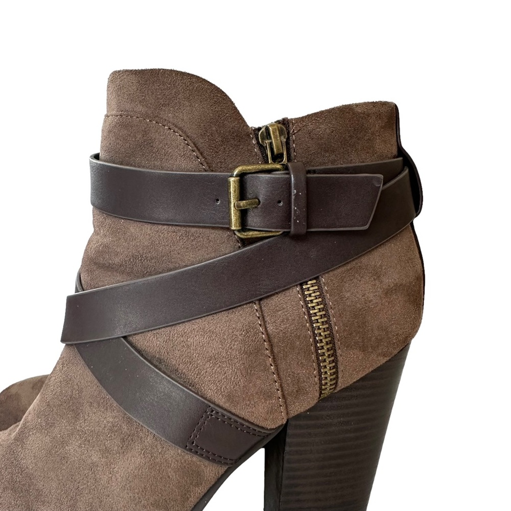 Charlotte Russ Brown Block Heel Ankle Boots Women’s 9.5 Faux Suede Faux Leather - Picture 6 of 11